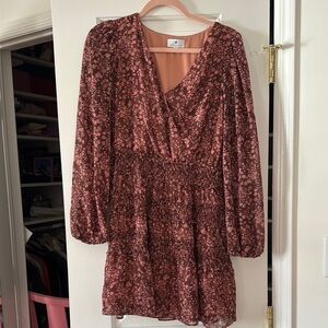 Socialite Burgundy Floral Long Sleeve Dress size small
